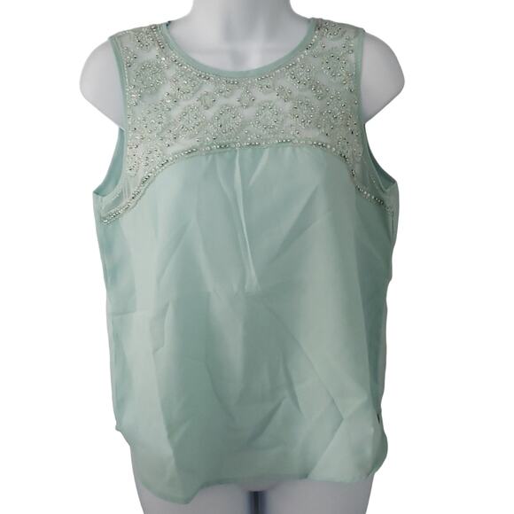 Endless Rose Tops - Endless Rose Top Womens Large Mint Green Tank With Mesh & Beading Details